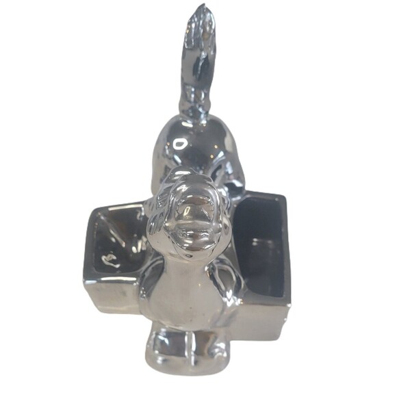 Chrome Ceramic Donkey Dresser Caddy Valet Planter Figurine Art Pottery Vintage - Picture 3 of 7